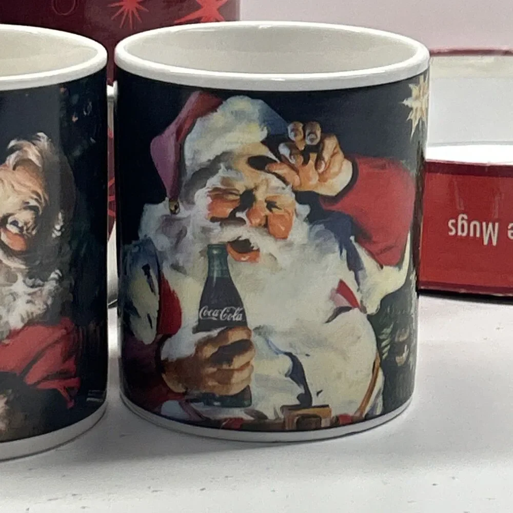 Coca-Cola‎ Christmas Holiday Santa Stoneware Mugs Cups - Set Of 4 W BOX EUC